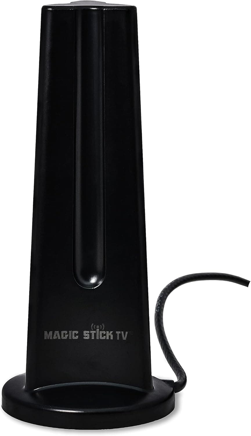 Magic Stick TV MS-60MAX Amplified Indoor TV Antenna for Smart TV - Signal Booster upto 50 Miles Table Top, Disc Mount Digital HDTV Antenna Clear HD Television Channels, 16.5 ft Fast Plug Coaxial Cable