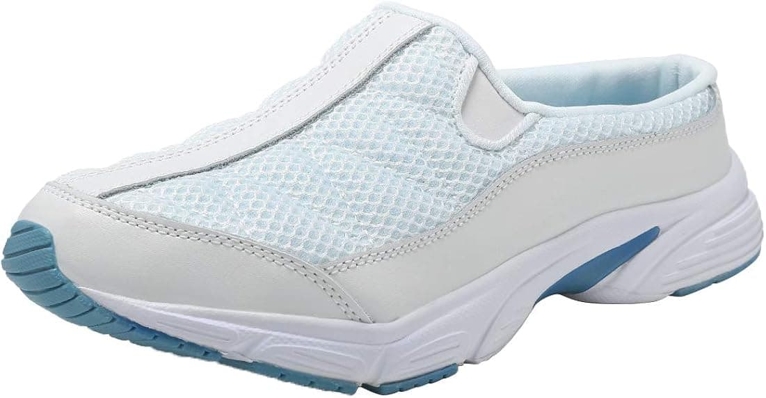 FANTURE Womens Mesh Breathable Casual Sneakers Clog Mule Ultra Lightweight Slip on Walking Shoes Genuine Suede Leather U420Sneaker077-White Suede-40