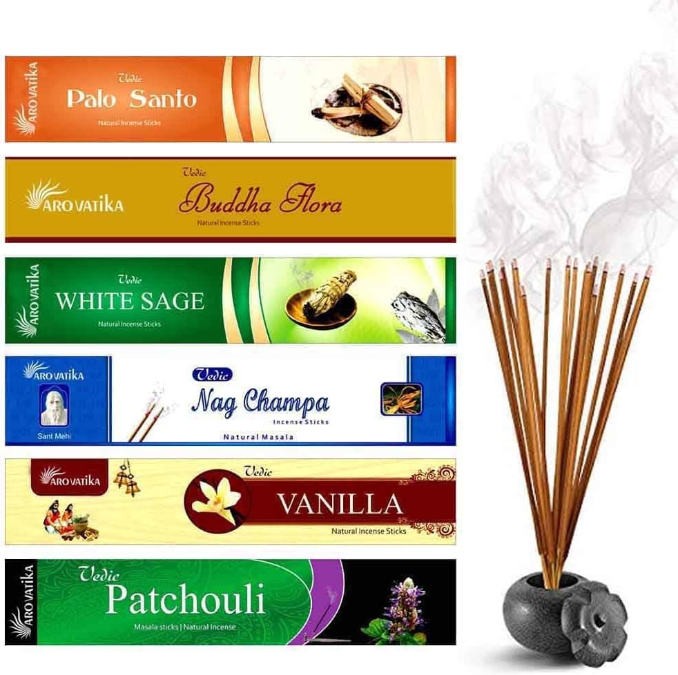 ARO VATIKA Vedic Assorted Natural Masala Incense Sticks Combo 'D' (90gm) | 6 Variety Boxes, 20 Sticks Each | Agarbatti for Home Fragrance, Prayer & Meditation | Burn Time- 50 Mins (Total- 120 Sticks)