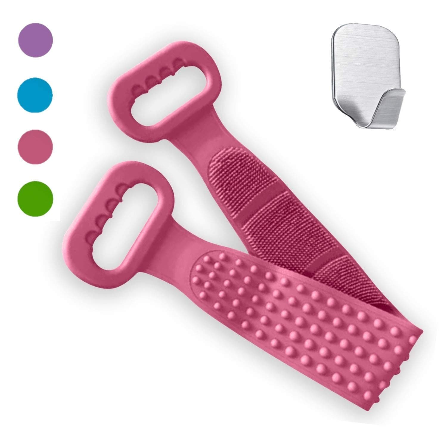 Silicone Back Scrubber for Shower - Deep Clean Double-Sided Exfoliator Massage Back Washer - Silicone Body Scrubber Belt for Man and Woman - Back Exfoliator for Shower Silicone Bath Scrubber (Pink)