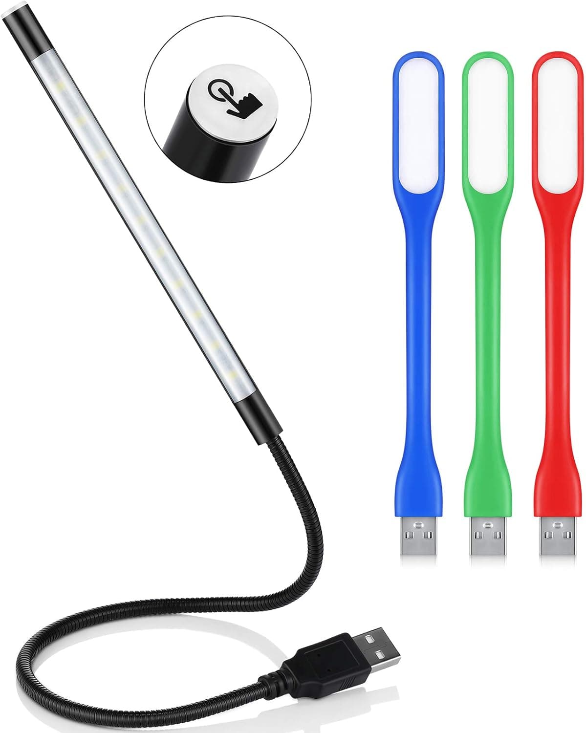 4 Pieces Touch Dimmable LED USB Laptop Light with Mini USB Light Lamp USB Flexible Keyboard Night Light USB Gooseneck Reading Lamp for Laptop Book Computer Bed