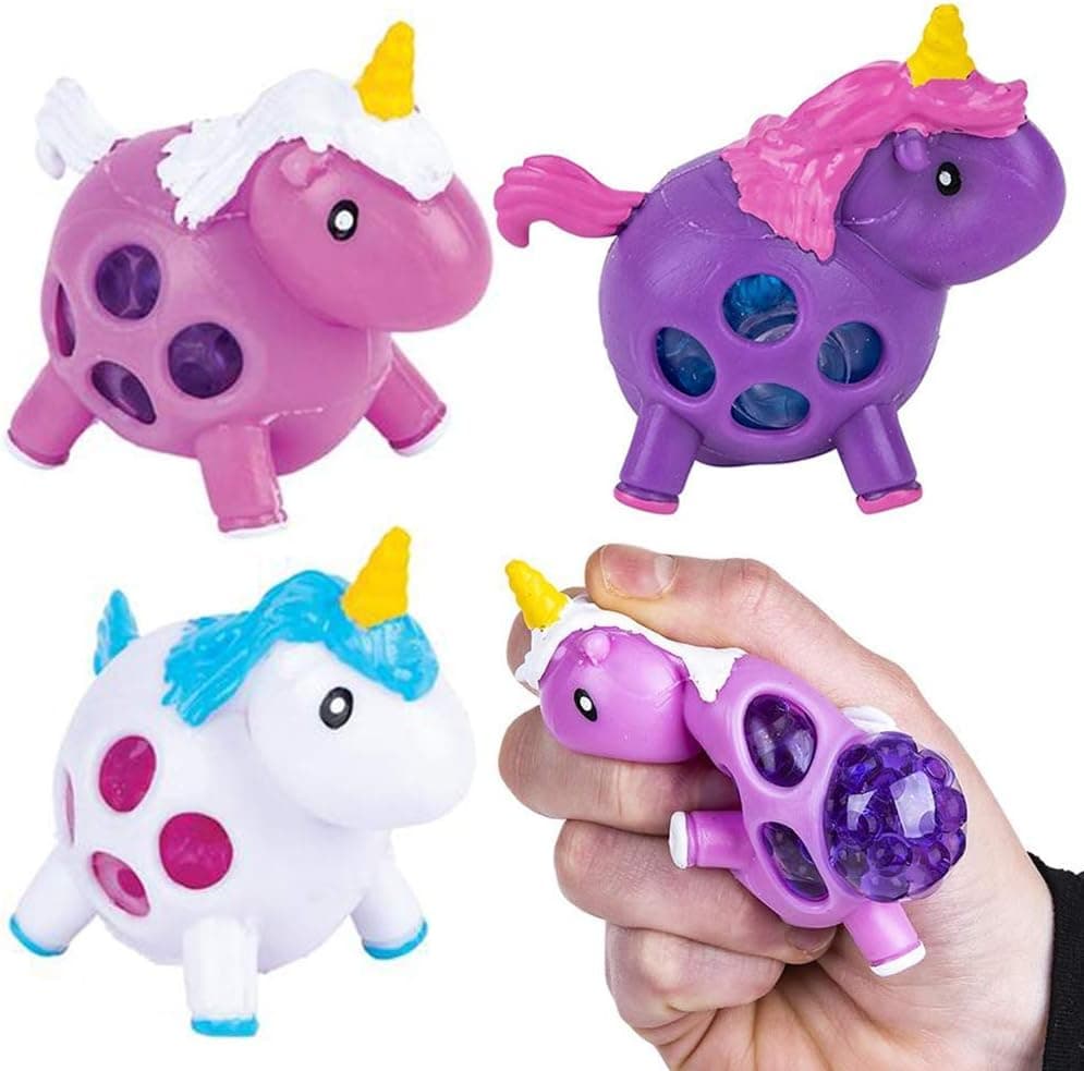 ArtCreativity Squeeze Bead Unicorn Balls, Set of 3, Cute Squeezy Toys with Water Beads, Stress Relief Sensory Toys for Boys and Girls, Fun Unicorn Birthday Party Favors, Goodie Bag Fillers for Kids