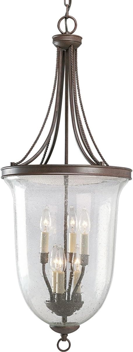 Progress Lighting P3754-33 6-Light Foyer Pendant with Clear Seeded Glass, Cobblestone