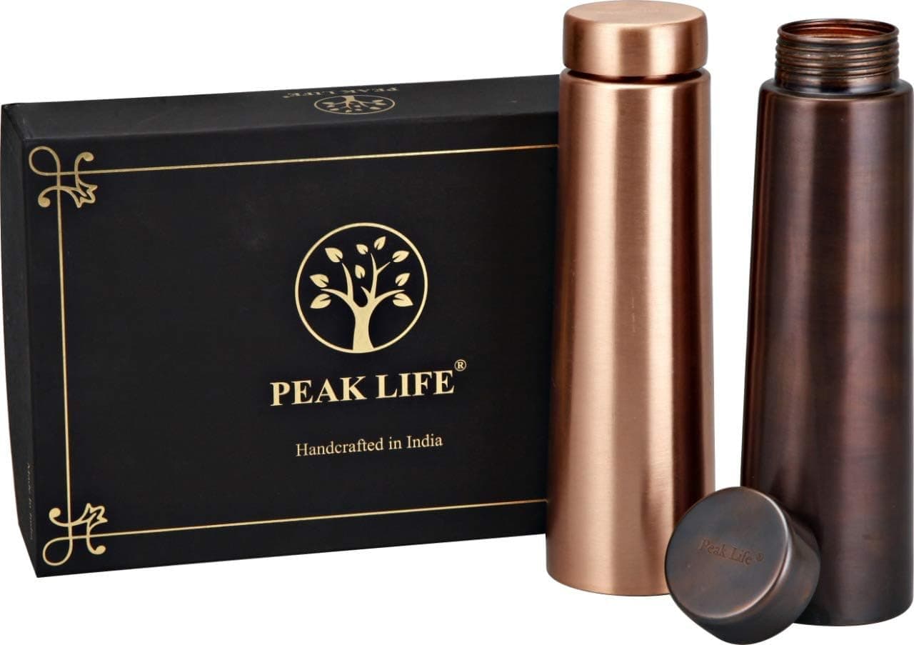 Peak Life Classy Mandala Print Pure Copper Water Bottle | Leakproof Design | Ayurvedic Natural Wellness, Sports, Yoga, Fitness - 32 Oz (950ml) (Matt & Antique)