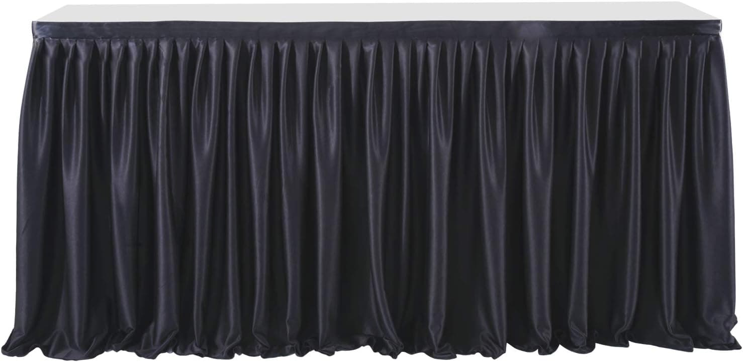 Leegleri Black Table Skirt for Rectangle tables 8ft, Black Ruffle Polyester Pleated for Birthday Party,Banquet,Wedding