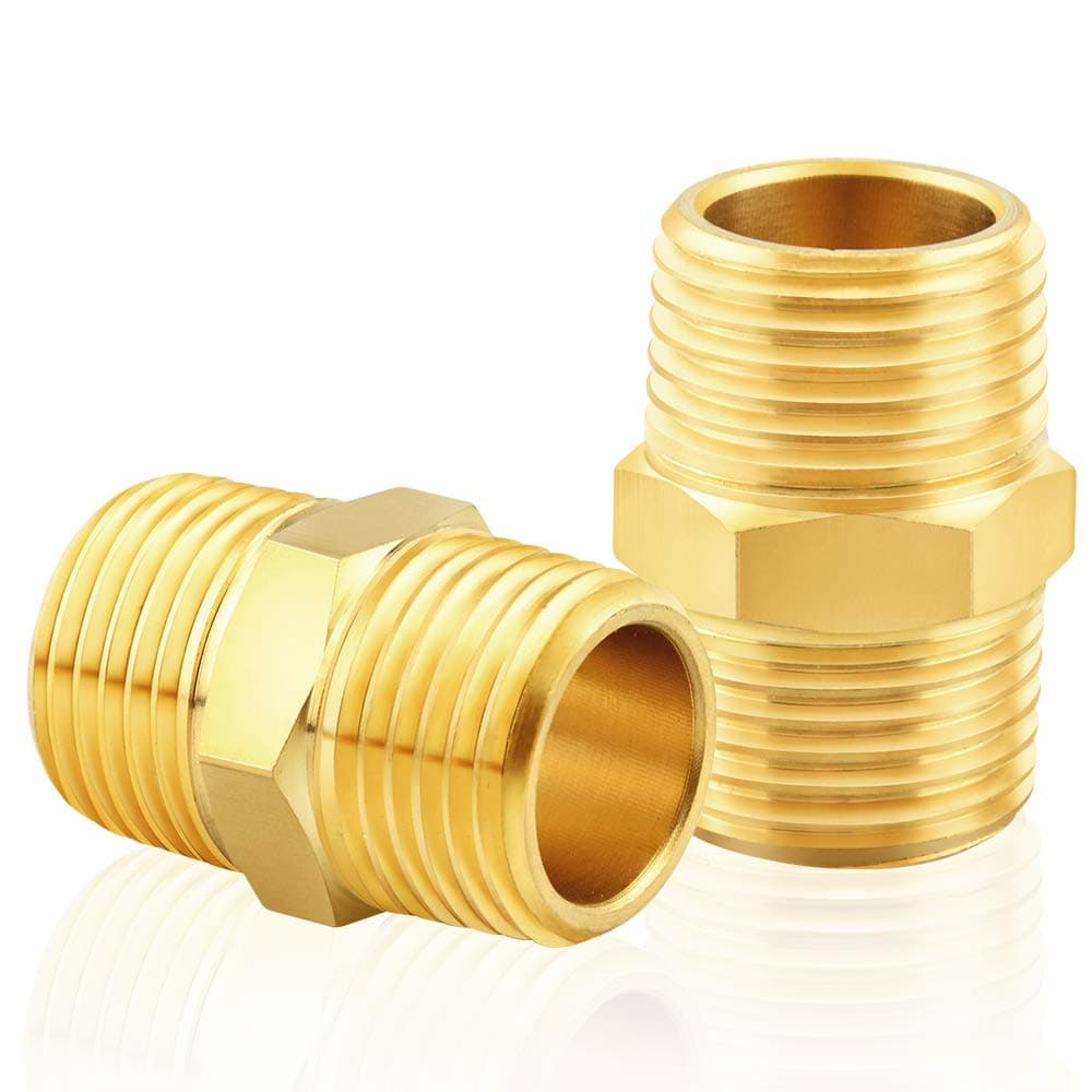 TAILONZ PNEUMATIC 1" NPT Male Pipe Hex Nipple, Brass Pipe Fitting（2Pcs）