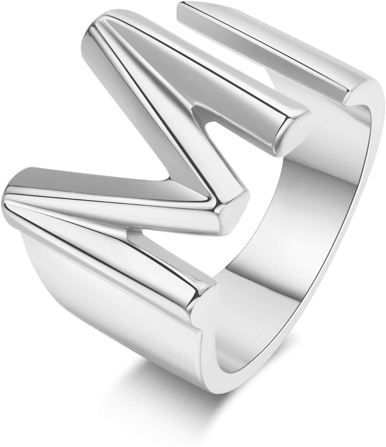 Initial Rings Letter Rings for Women Chunky Adjustable Rings Women Statement Rings for ladies' decorative gifts.Silver-M