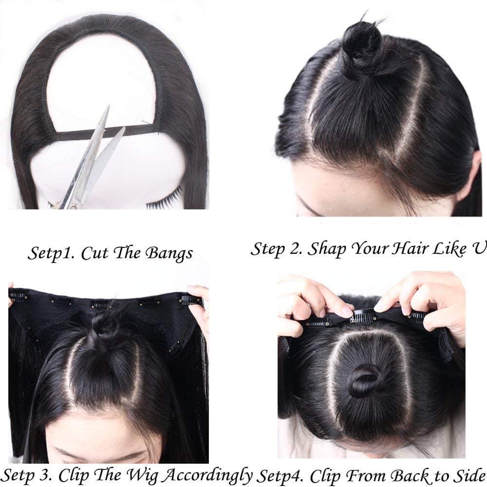 【Last One Clearance】U Part Wigs For Women Surprise Remy Hair Wigs U Part Wig Color #4 And #27 Honey Blonde Highlighted Two Tone Human Hair Wigs 150 Grams Half Wig Cap With Clips【No Return】