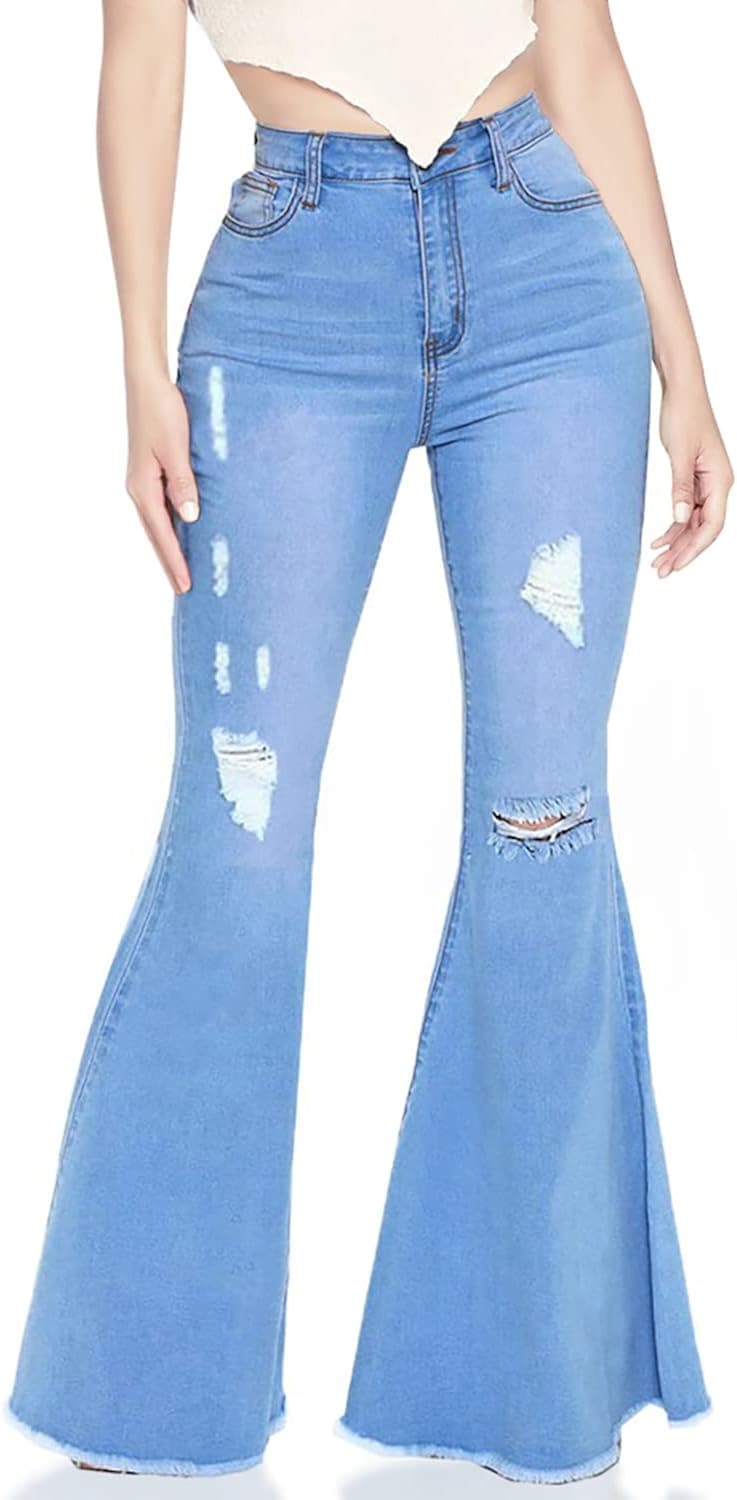Skinny Ripped Bell Bottom Jeans for Women Classic High Waisted Flared Jean Pants (XXX-Large, Blue-2118)