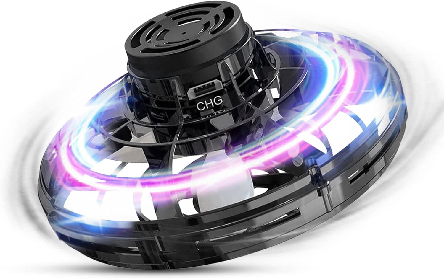 hctaw Flying Spinner Mini Drone, Mini Flying Ball Toys,with 360°Fly Rotating UFO Fun Toy LED Light Flying Fidget Spinner Orb for Kids Adult Indoor Outdoor(Black), 10 * 10 * 10 cm