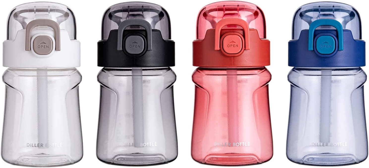 Diller Water Bottle with Straw, 28 or 14 oz BPA Free Sports Plastic Water Bottle with Leak Proof Flip Top Lid for Gym Camping Workouts Outdoors (14 oz, Pink)