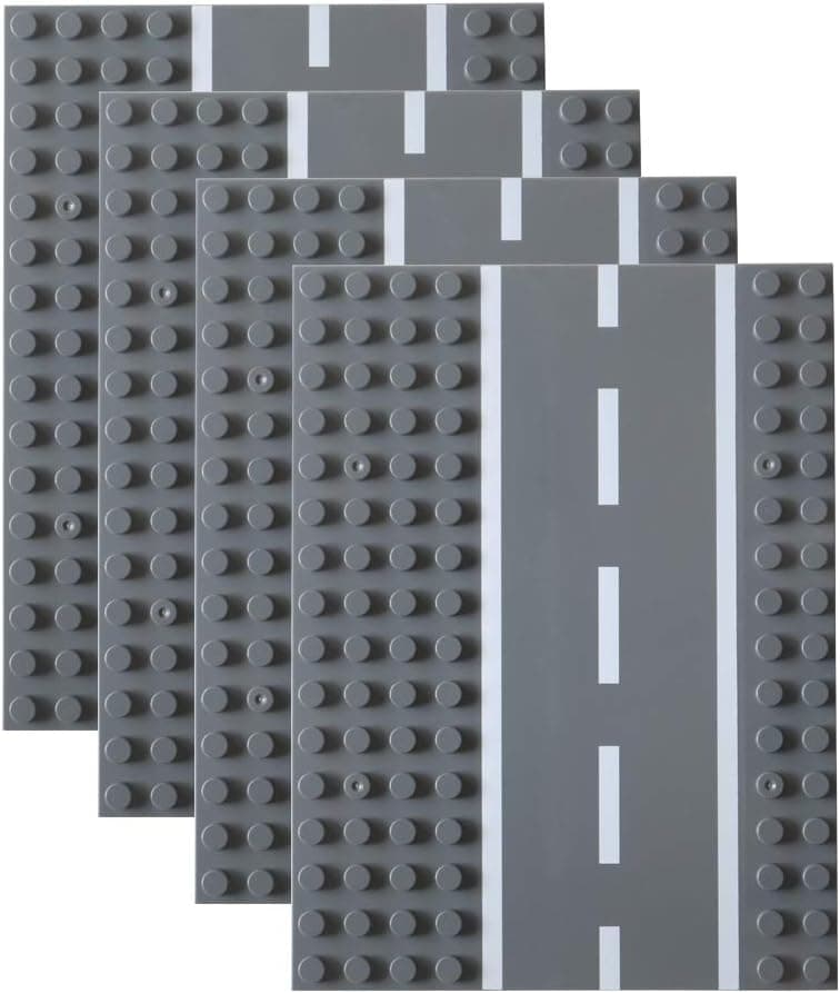 4 Pack Large Blocks Straight Road Baseplates, Compatible with Bigger Size Bricks