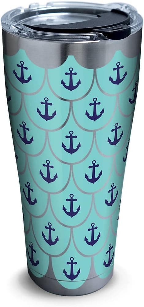 Tervis Anchors & Scallops Pattern Stainless Steel Tumbler with Clear and Black Hammer Lid 30oz, Silver