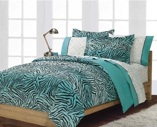 Boys or Girls Teen Exotic Turquoise Black Zebra Print Comforter Set