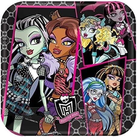 Freaky Fab Monster High Square Paper Lunch Plates Birthday Party Disposable Tableware (8 Pack), Multi Color, 9".