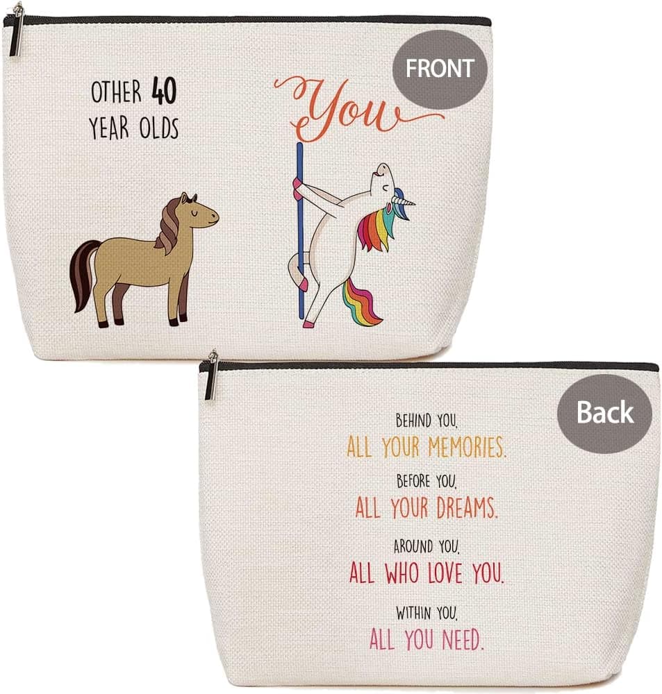 40th Birthday Gifts Women, Other 40 Year Olds You Funny Unicorn Makeup Bag for Besties Mom Wife Sister Aunt Best Friend Coworkers Milestone Birthday Gift for Her Travel Bag Pouch Zipper waterproof