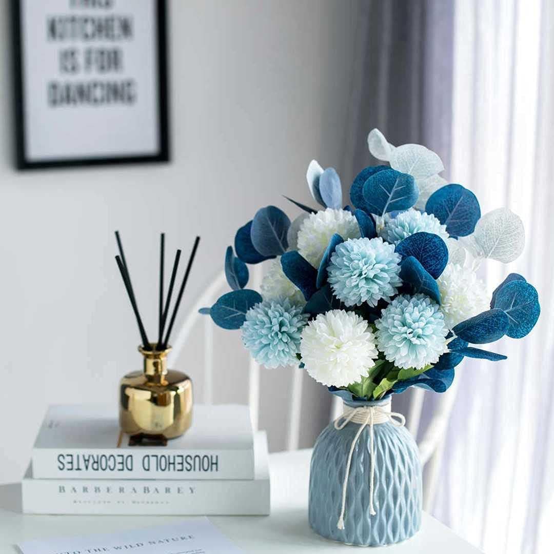 Passionforest 15” Blue Flowers Artificial for Decoration, Wedding Flowers Bouquet Floral Centerpiece for Living Room Indoor