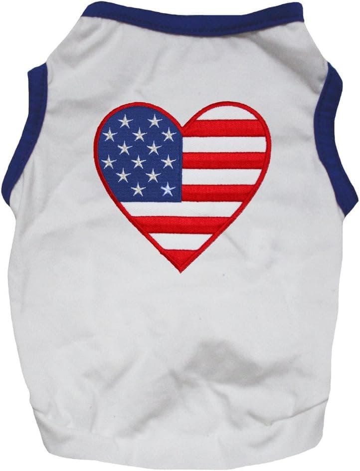 Petitebella USA Heart Puppy Dog Shirt (White/Blue, Small)