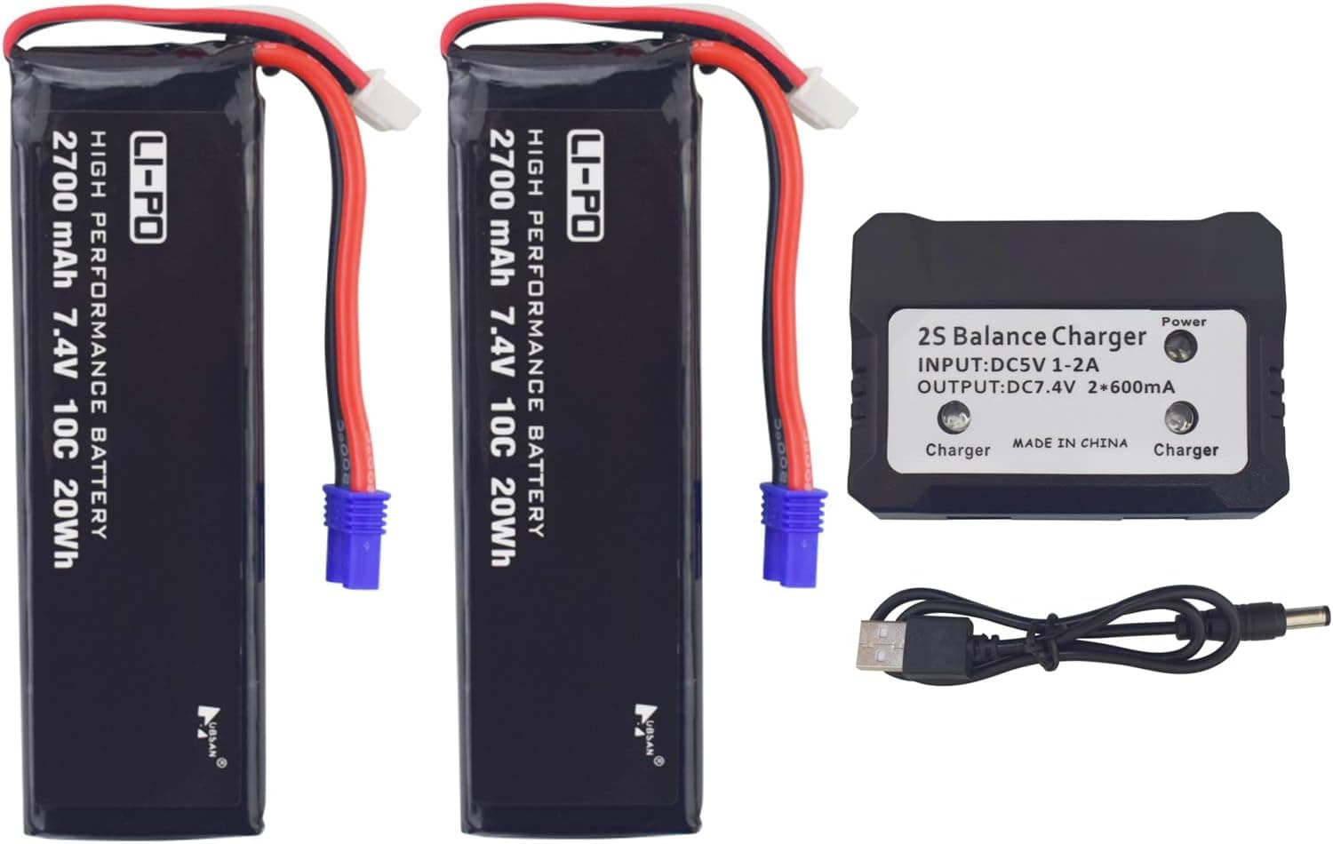 sea jump 2X7.4V 2700mAh 10C Lipo Battery Replacement with 2in1 Battery Charger for Hubsan X4 H501S H501C H501A H501M H501S W H501S pro FPV Quadcopter to Increase The Flight time(40mins)
