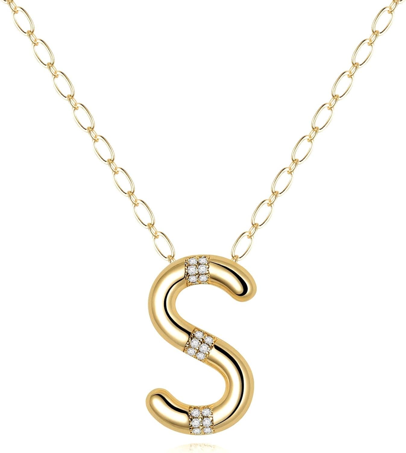 Hidepoo Large Letter Necklace for Women – 14k Gold Filled Cubic Zirconia Initial Pendant Necklace, Big 26 Alphabet Monogram Letter Name Necklace for Women Girl