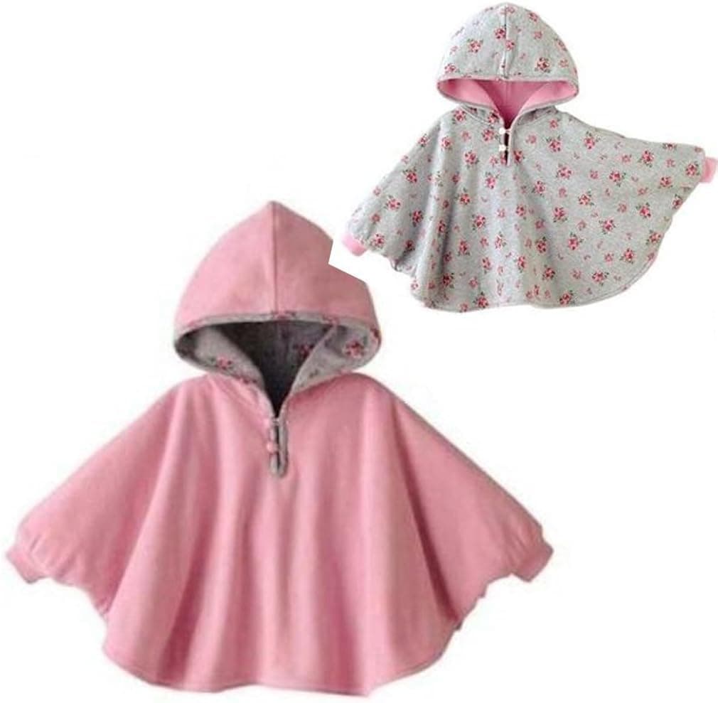 EGELEXY Baby Kids Toddler Double-Side Wear Hooded Cape Cloak Poncho Hoodie Coat 1-3Years Pink