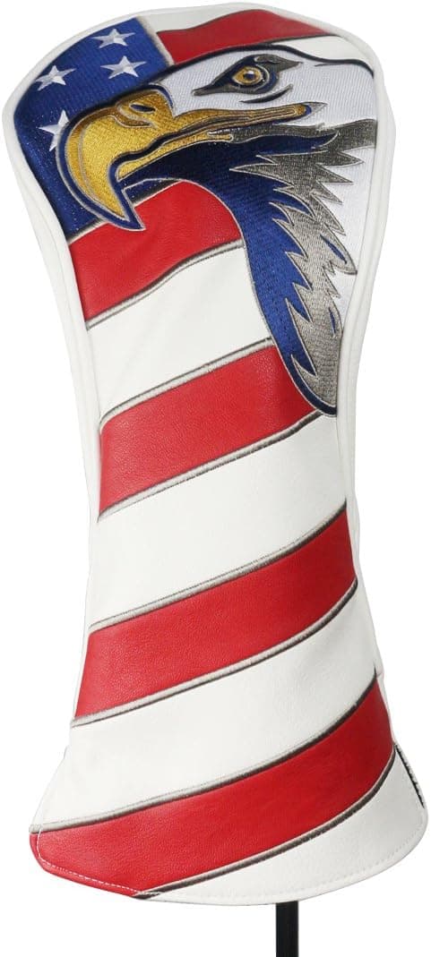 PINMEI Patriotic USA Flag and Eagle White and Red Stripe Golf Club Covers Synthetic Leather Head Cover Driver 1 3 UT Fairway Wood UT Hybrid Headcovers Club Protection
