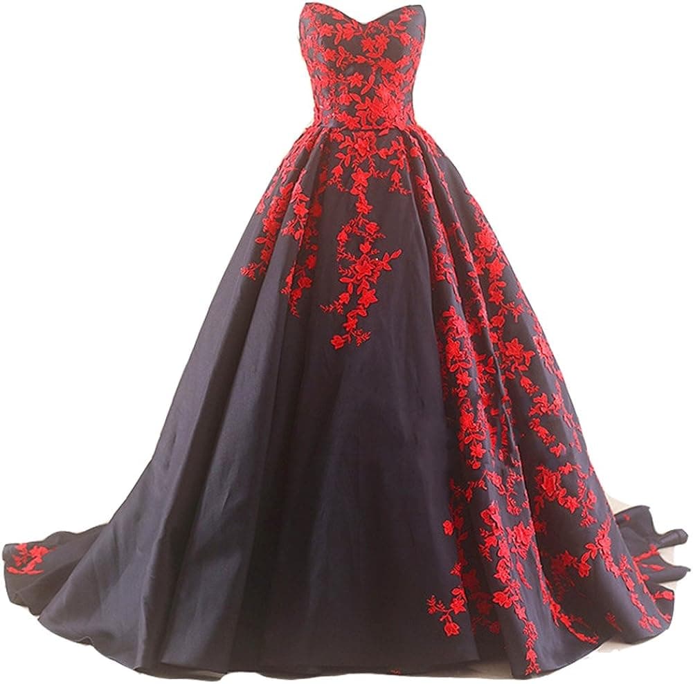 Kivary Gothic Black Satin Lace V Neck A Line Long Prom Corset Wedding Dresses