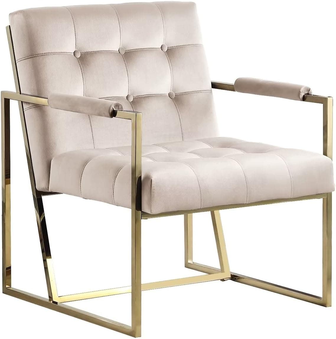 Morden Fort Accent Chairs for Living Room Luxury Chair with Golden Metal Frame in Beige