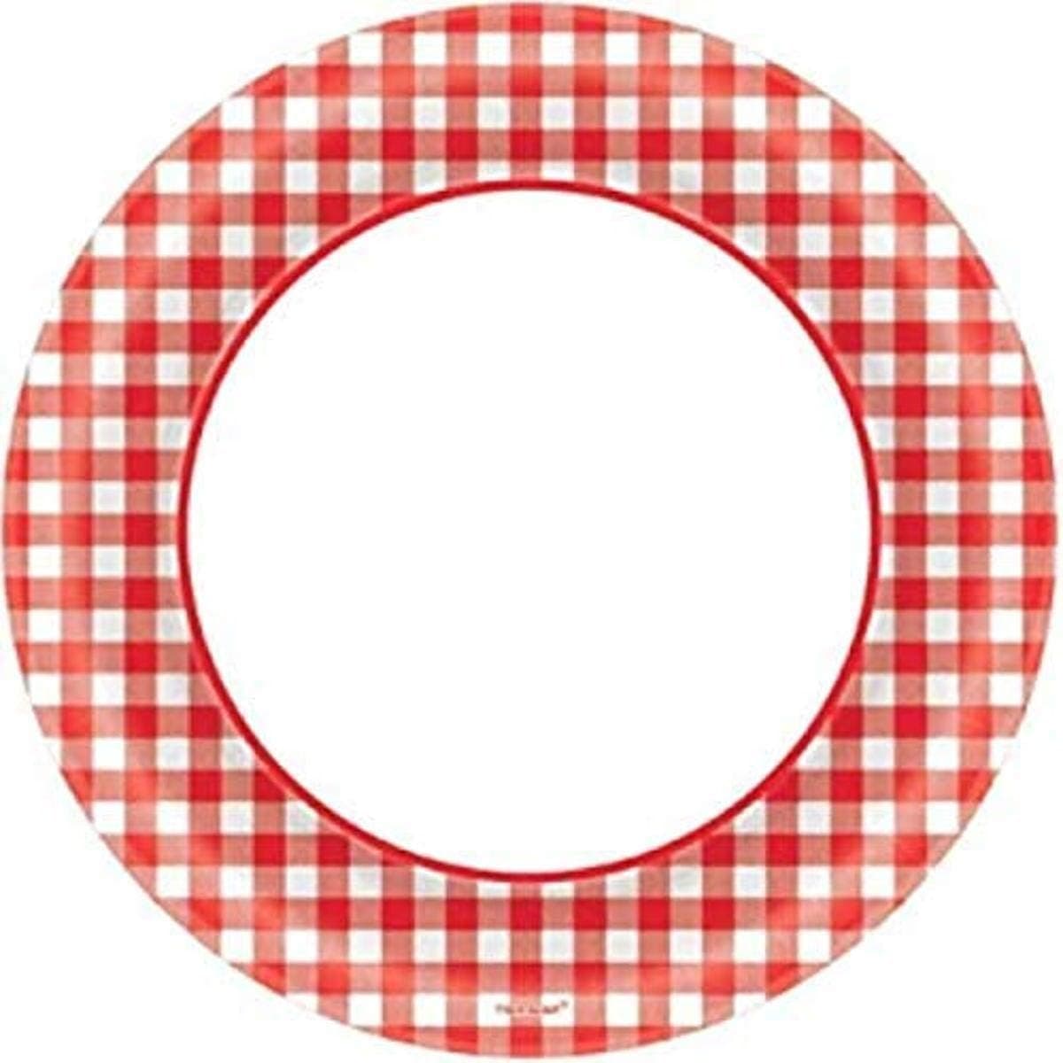Amscan Picnic Gingham Party Round Plates, 8.5", 40 Ct., Red/White