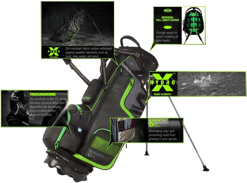 wellzher T.E. Stand Carry Golf Bag (Black/Green)
