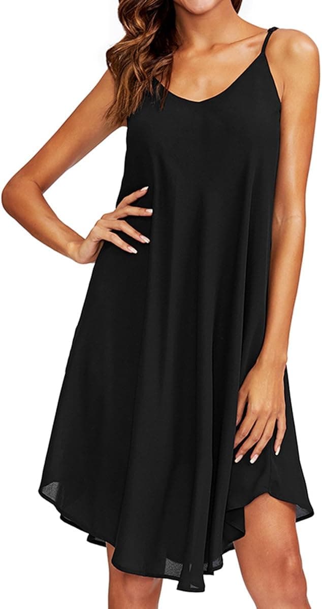 Romwe Women's Adjustable Spaghetti Strap Summer Beach Sleeveless Casual Loose Tunic Swing Dress