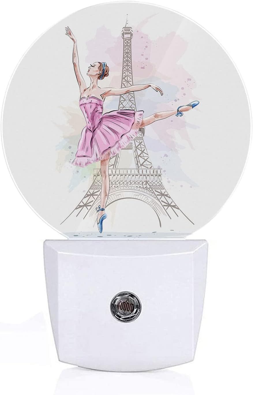 Axayaz Ballet Dancer On Eiffel Tower Night Light Beautiful Ballerina Posing White France Paris Plug in Night Lamp Auto Sensor Energy Efficient Dusk to Dawn LED Home Decor