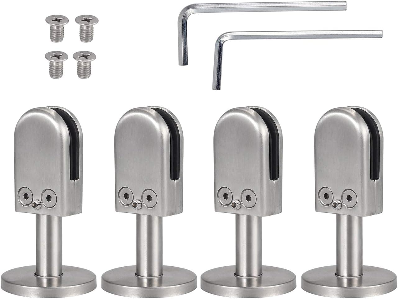 Kamtop 4 Pcs Stainless Steel 304 Glass Clip Clamp 8mm Glass for Handrail Brush Finish Bracket Glass Panels Glass Screen Glass Pool Fence