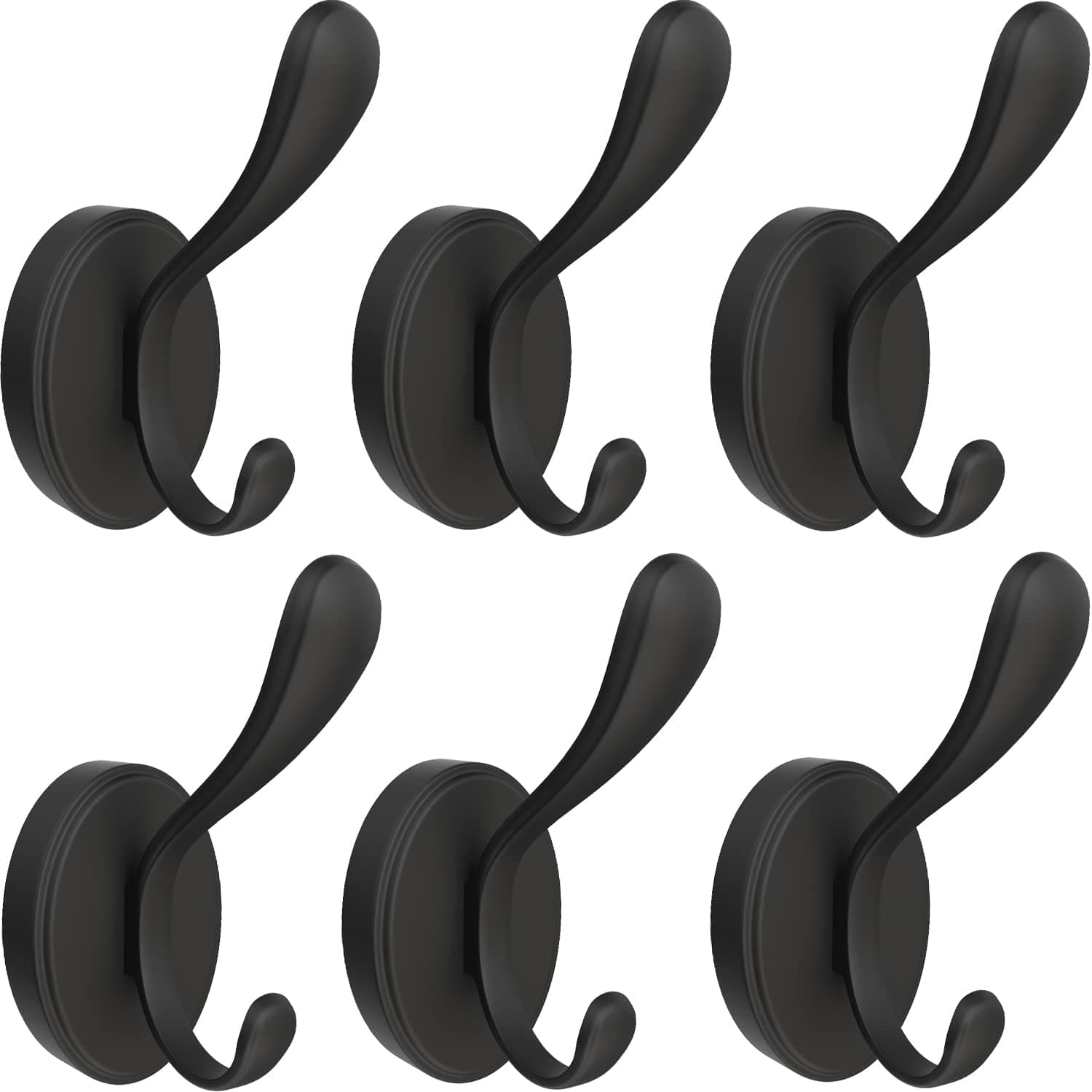 TOFIIGREM Matte Black Wall Hooks Robe Hook, Entryway Coat Hooks for Hanging Backpack Key Robe Hat, Thick Aluminum Alloy Heavy Duty Wall Mount Bathroom Towel Hooks (6 Pack)