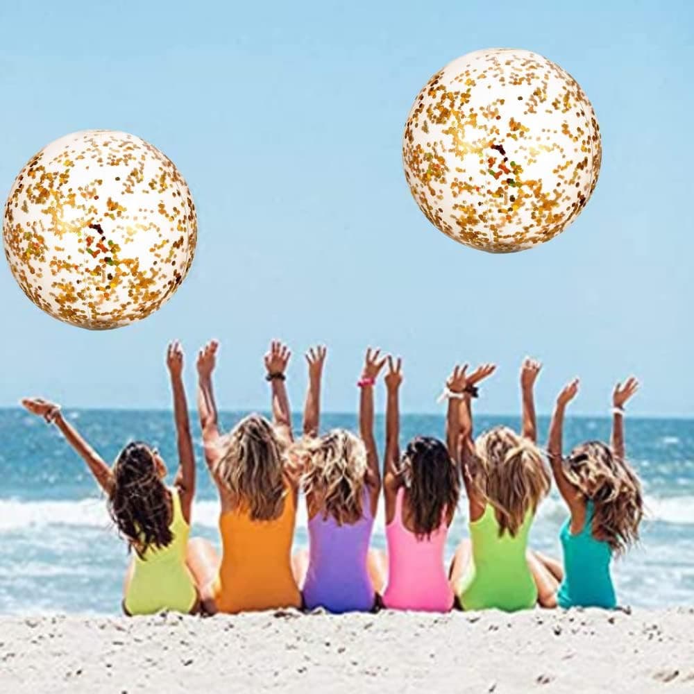 Couah 2 Pack Beach Balls, Giant Beach Ball Transparent Inflatable Water Balls Toys Balls Summer Party Favors Outdoor Pool Party Beach Dance Party Favors for Adults