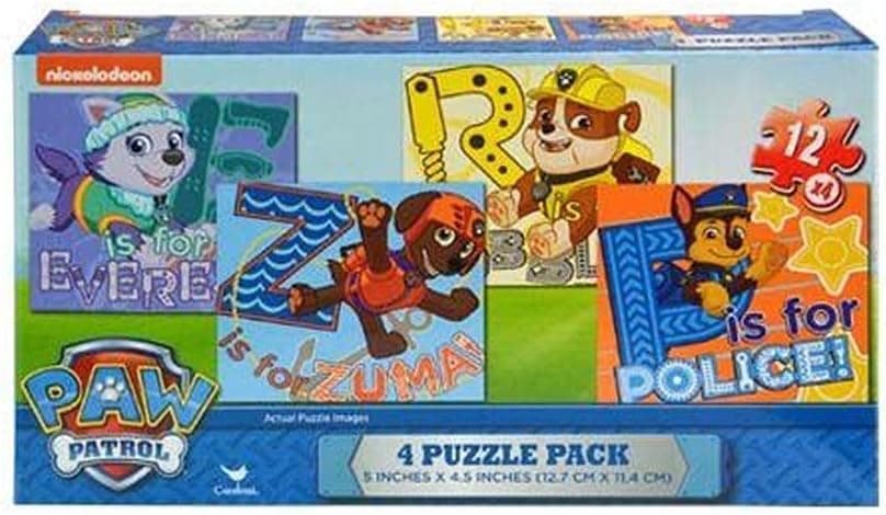 Paw Patrol Puzzle Set ~ 4-pack of 12-piece puzzles featuring Everest, Rubble, Zuma, and Chase