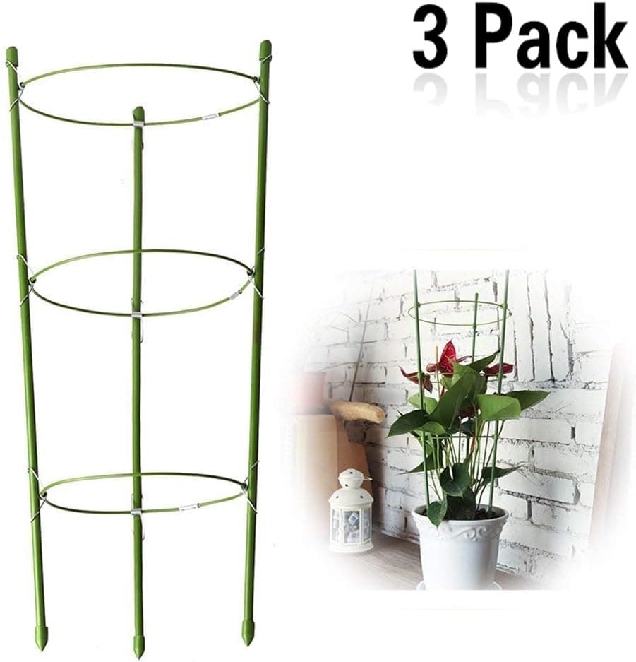 Yojoloin 3 Pack Garden Plant Support Ring Garden Trellis Flower Plastic Pillar with 3 Iron Support Climbing Vegtables&Flowers&Fruit Grow Cage with 3 Adjustable Rings 17.8"(3PCS)
