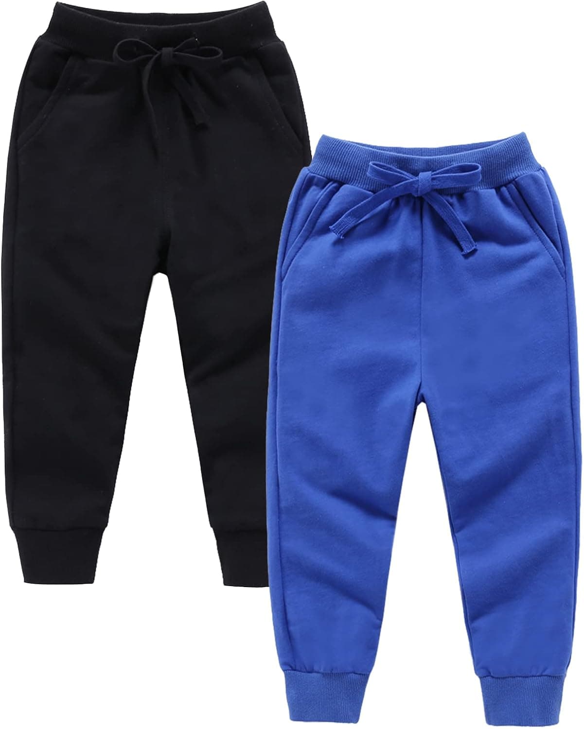 ALALIMINI Boys Sweatpants Unisex Kids Jogger Pant Cotton Drawstring Elastic Pants (Black&Royal Blue, D 2T)