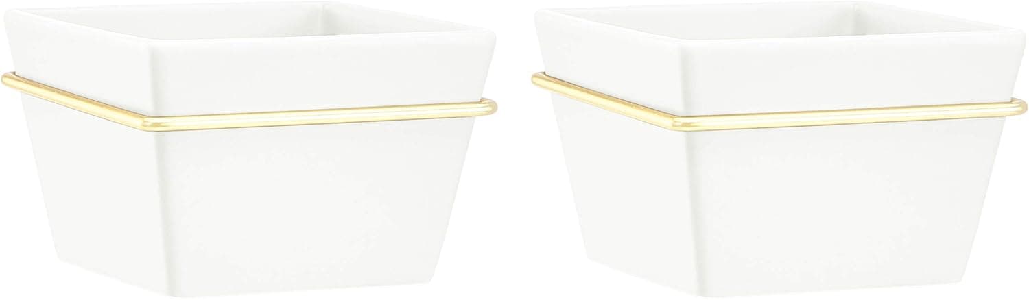 Amazon Basics Wall Planter, Square - White/Brass (2-Pack)