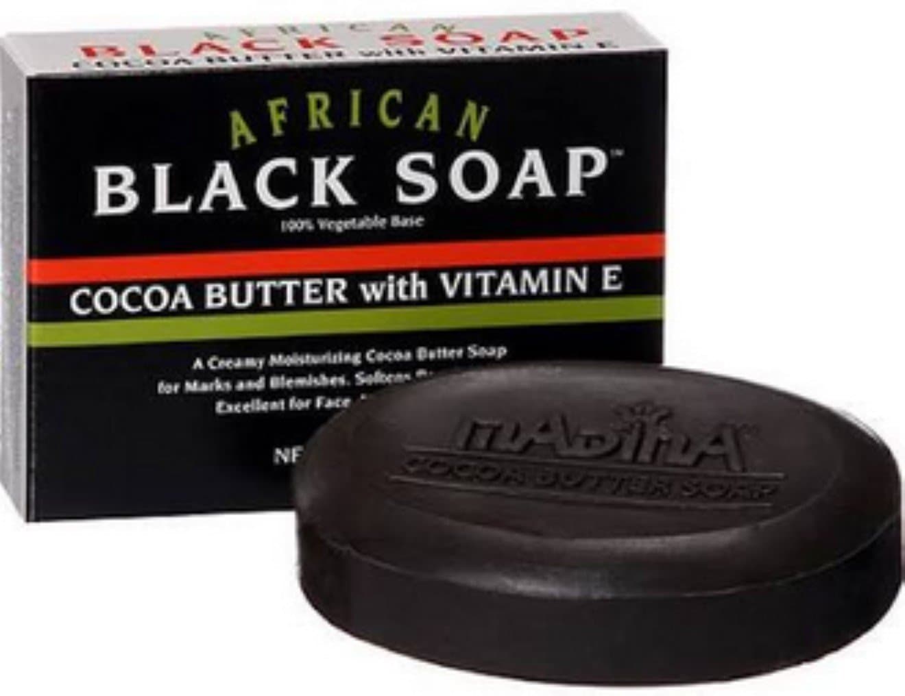 Madina Madina African Black Soap Cocoa Butter with Vitamin E, 3.5 Ounce