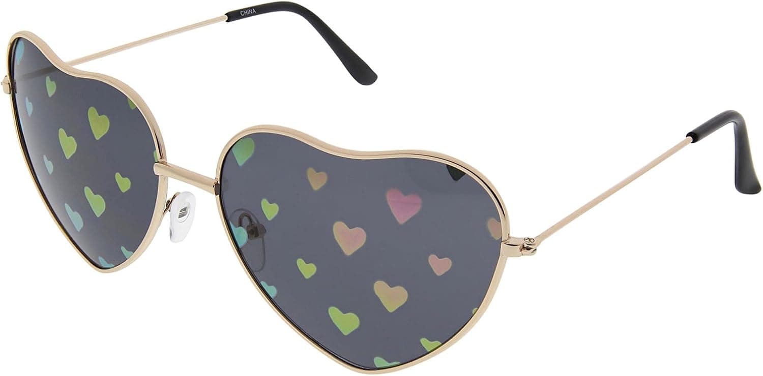 grinderPUNCH Women's Cute Heart Shaped Rainbow Mirror Sunglasses