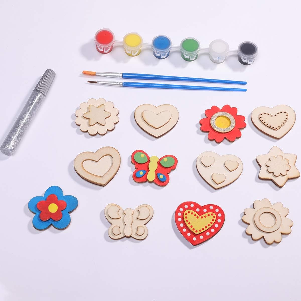 FUNNISM 12PCS Wooden Magnet Creativity Arts & Crafts Painting Kit,Kids DIY Magnet Craft & Art Supplies for Paint Gift,Birthday Party,Family Craft,Goodie/Candy Bag Filler,Festival Party Favors/Game/Toy