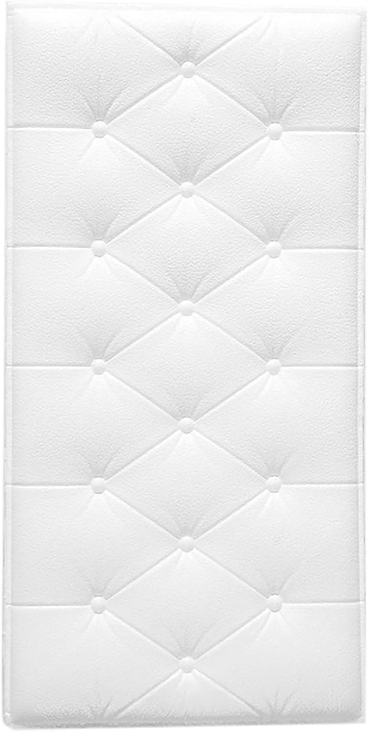 Fabulous Décor: Upholstered Tufted Embossed 3D Wall Panel Headboard Peel and Stick Textured Wallpaper Home Decoration 4 Panels Total 8 SqFt (White)