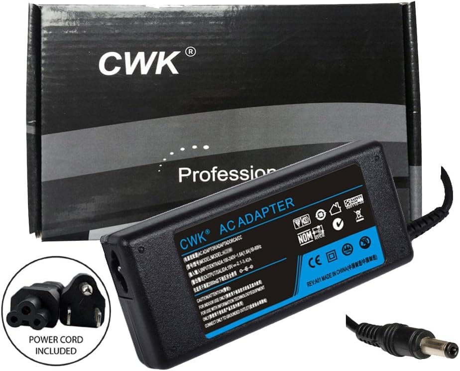 CWK Laptop Charger AC Adpater Power Supply Cord Plug for Toshiba Satellite C55, S55, S75, C55D, P55T, C55T, C50, E45T, L55, NB15T, C75D, C55DT, L75D, E55, S70, C70, L70, C75, L75, L45T, L55DT, C50T, E55D, E55DT; C55T-A5222, C55-A5302, C55-A5308, C55-A5310, C55-A5245, C75D-A7370, C55-A5100, C55-A5286, C55-A5384, S75-A7270, S55-A5279, C55DT-A5106, C55DT-A5305, C55D-A5107, C75D-A7102 Power Supply Wall Cord 65W