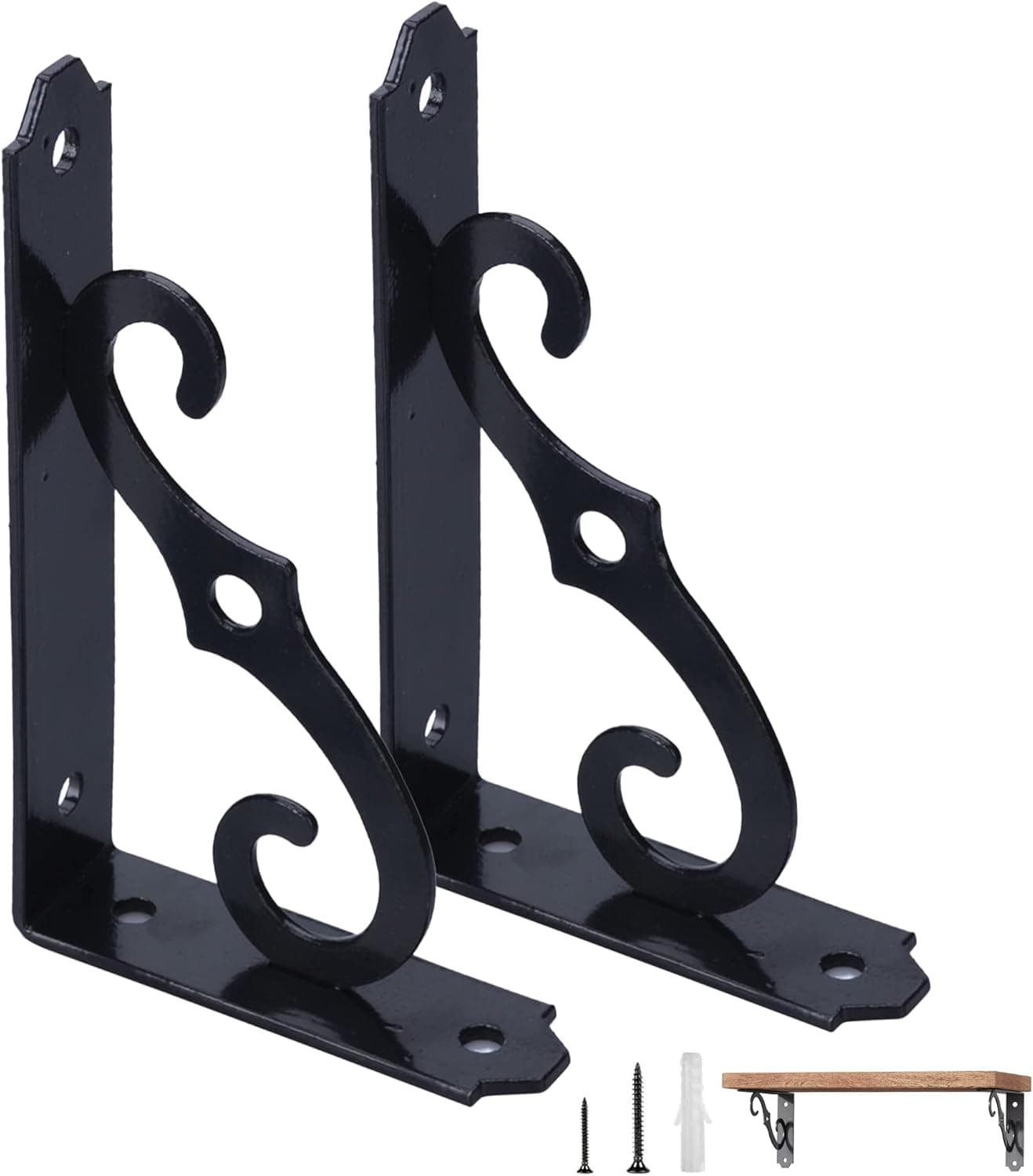 ETECHMART Decorative Shelf Brackets, 5 Inch Wall Mounted Floating Shelf Bracket for DIY Open Shelving, Pack of 2 L Shape Heavy Duty Rustic Iron Metal Corner Brace Shelf Supporter, Black