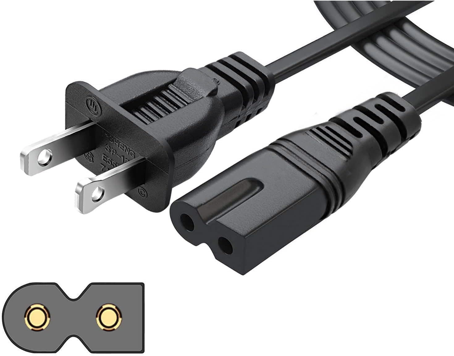 Chanzon UL Listed 3/6/10ft Polarized AC Power Cord Compatible with Vizio D-E-M-Series HDTV,Smart LED LCD TV,Sharp,Sony PS1 (2 Prong NEMA-1-15P IEC320-C7 Plug) 7A 2Slot Universal Replacement Wall Cable