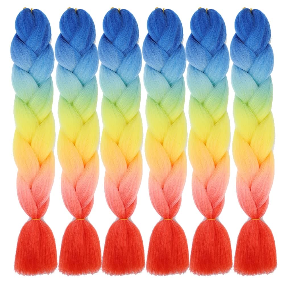 SHUOHAN 6 Packs Ombre Jumbo Braiding Hair Extensions 24 Inch High Temperature Synthetic Fiber Hair Extension for Box Braids Crochet Braids Braiding Hair (E9)
