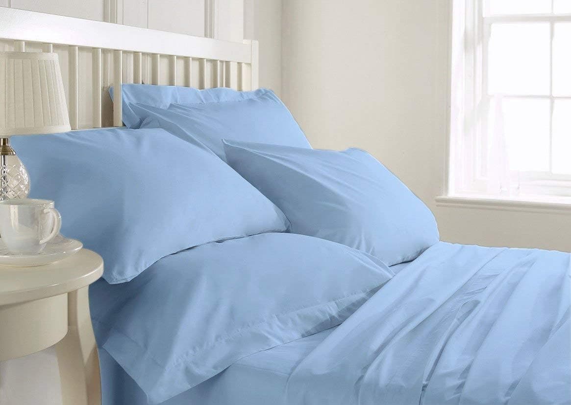 Dormica Authentic 100% Egyptian Cotton 1000 Thread Count 4-Piece Bed Sheet Set fits mattresses up to 19" deep Color- Sky Blue Solid Size King