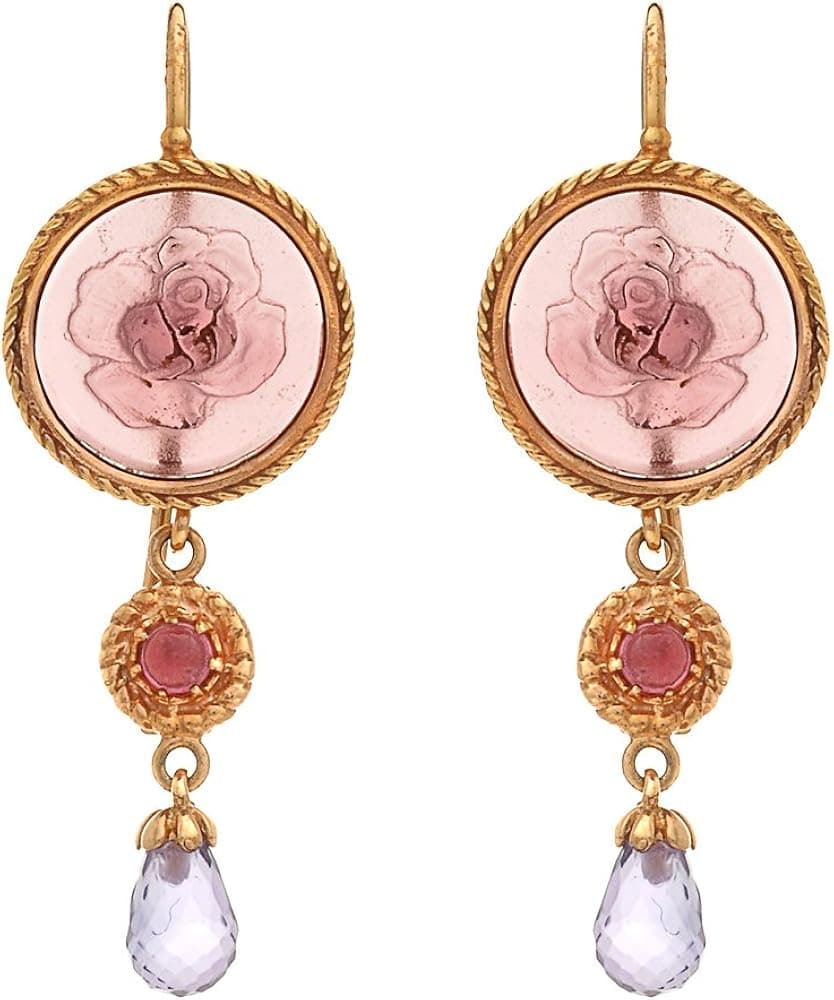 Amazon Collection Tagliamonte - 14k Rose Gold Purple Venetian Cameo with Amethyst and Tourmaline Earrings