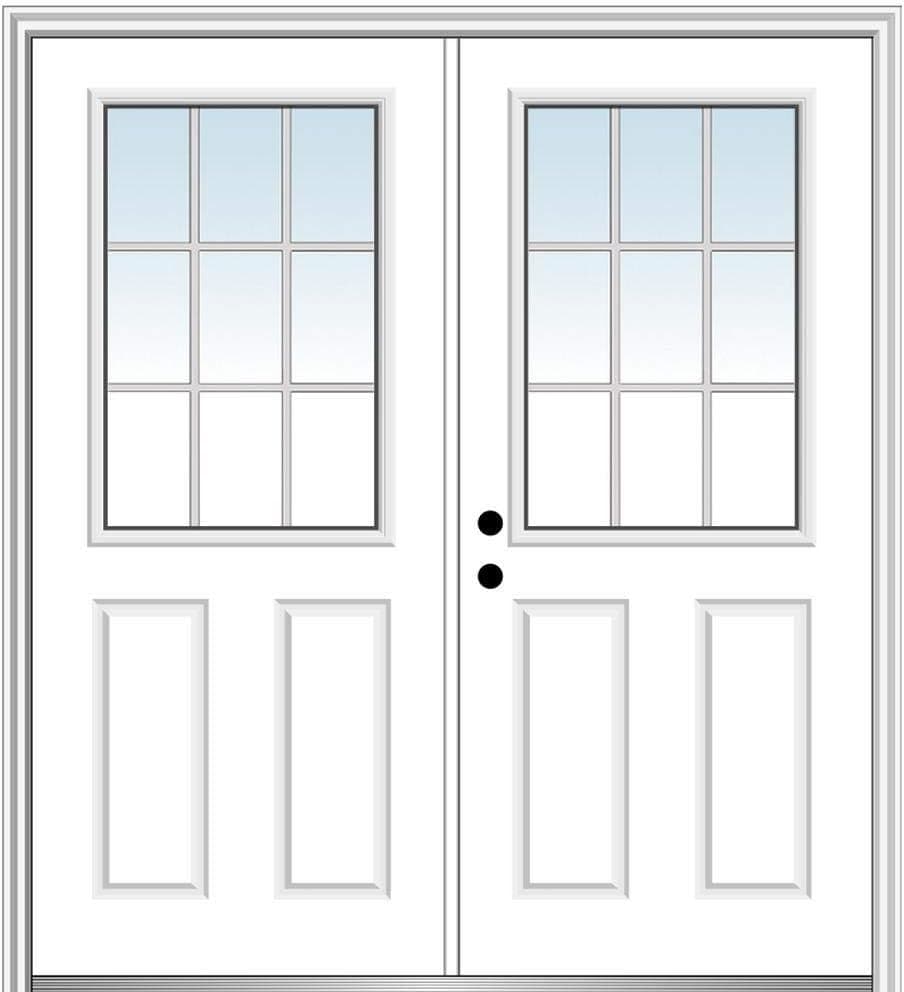 National Door Company, Exterior Double Door, Steel, 60" x 80", 1/2 Lite 2-Panel, Grilles Between Glass Clear Collection, Right-Hand Inswing